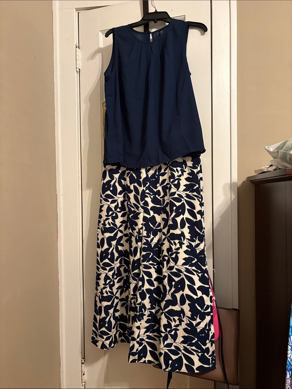 SHEIN Navy and Cream Floral Print Maxi Skirt